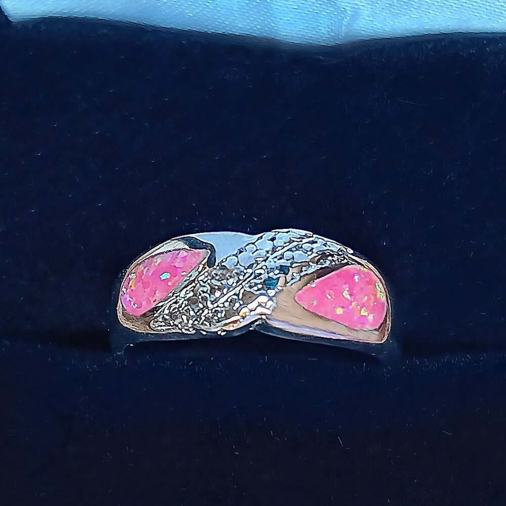 New - Pink Fire Opal Silver Ring - Size 7 or 8